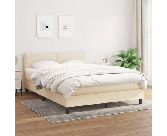 Pat box spring cu saltea, crem, 140x200 cm, textil