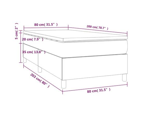 Pat box spring cu saltea, gri închis, 80x200 cm, textil, 10 image