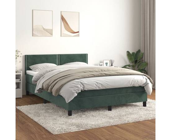 Pat box spring cu saltea, verde închis, 140x200 cm, catifea