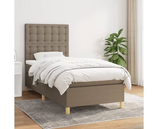 Pat box spring cu saltea, gri taupe, 80x200 cm, textil