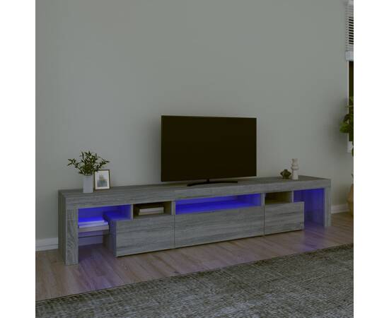 Comodă tv cu lumini led, gri sonoma, 215x36,5x40 cm