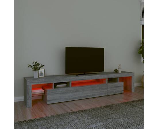 Comodă tv cu lumini led, gri sonoma, 215x36,5x40 cm, 5 image