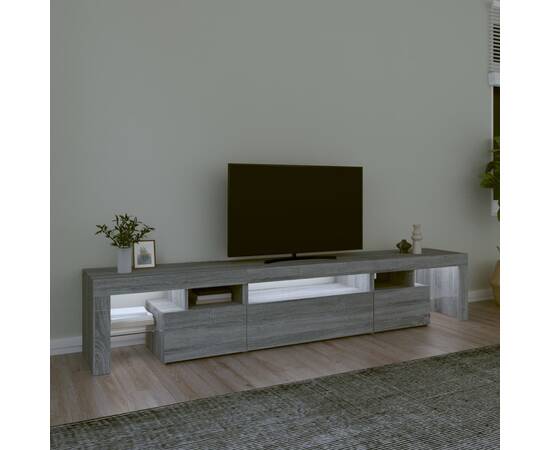 Comodă tv cu lumini led, gri sonoma, 215x36,5x40 cm, 3 image