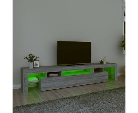 Comodă tv cu lumini led, gri sonoma, 215x36,5x40 cm, 4 image