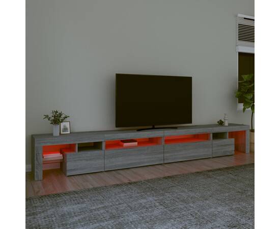 Comodă tv cu lumini led, gri sonoma, 290x36,5x40cm, 5 image