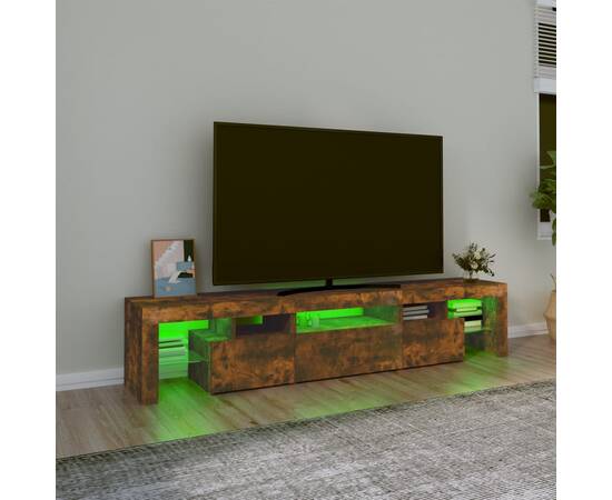 Comodă tv cu lumini led, stejar fumuriu,200x36,5x40cm, 4 image