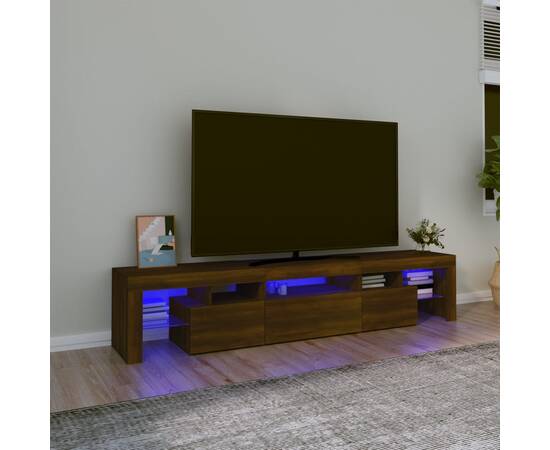 Comodă tv cu lumini led, stejar maro, 200x36,5x40 cm