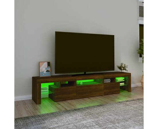 Comodă tv cu lumini led, stejar maro, 200x36,5x40 cm, 4 image