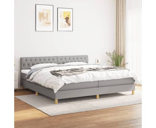 Pat box spring cu saltea, gri deschis, 200x200 cm, textil