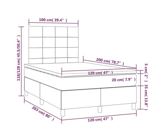 Pat box spring cu saltea, negru, 120x200 cm, catifea, 6 image