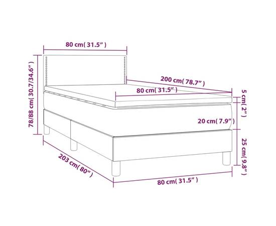 Pat continental cu saltea & led, negru, 80x200 cm, piele eco, 8 image