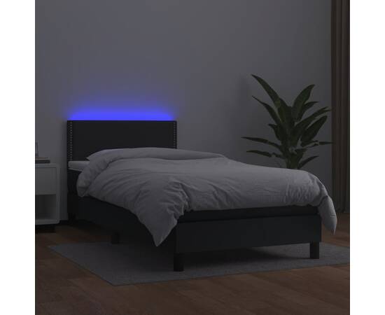 Pat continental cu saltea & led, negru, 80x200 cm, piele eco, 4 image