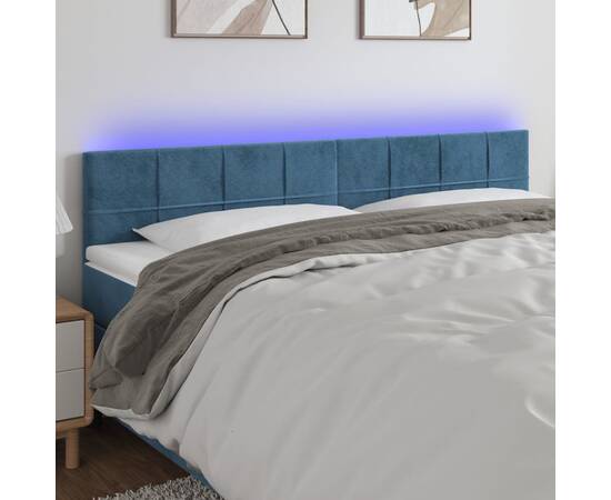 Tăblie de pat cu led, albastru închis, 200x5x78/88 cm, catifea