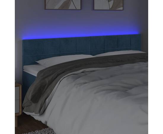 Tăblie de pat cu led, albastru închis, 200x5x78/88 cm, catifea, 3 image