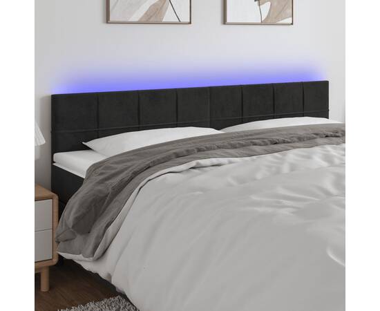 Tăblie de pat cu led, negru, 200x5x78/88 cm, catifea