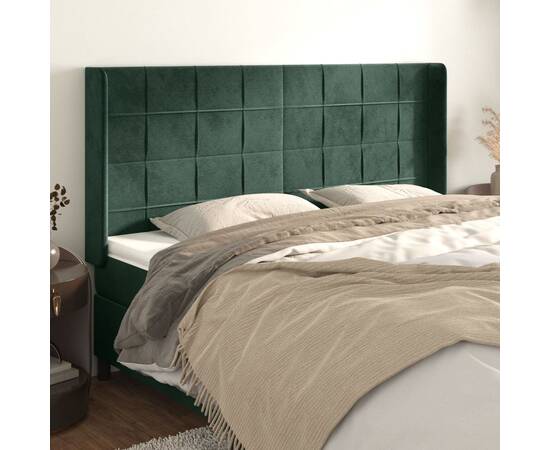 Tăblie pat cu aripioare verde închis 203x16x118/128 cm catifea