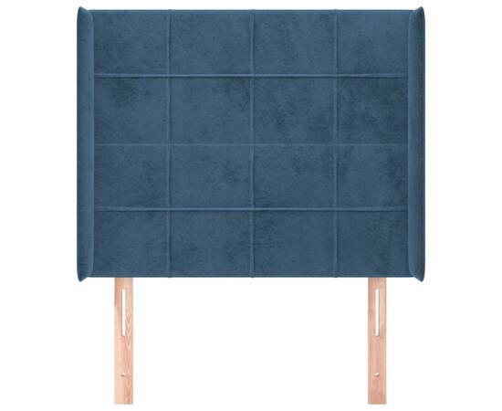 Tăblie pat cu urechi albastru închis 103x16x118/128 cm catifea, 3 image