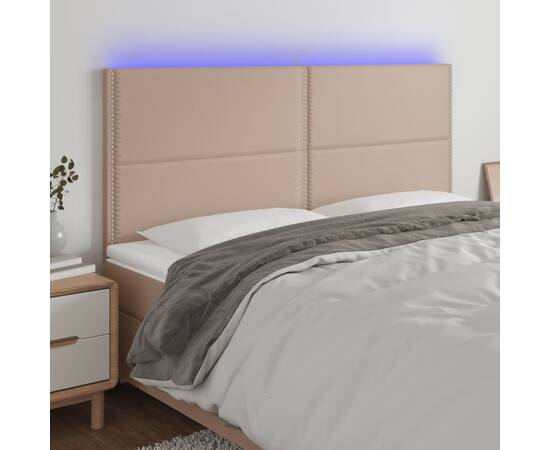 Tăblie de pat cu led, cappuccino, 200x5x118/128 cm, piele eco