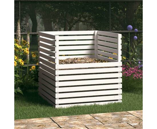 Compostor, alb, 100x100x102 cm, lemn masiv de pin