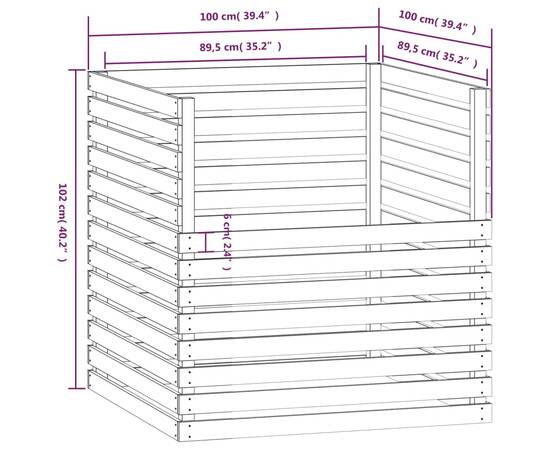 Compostor, alb, 100x100x102 cm, lemn masiv de pin, 8 image