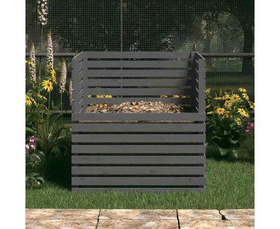 Compostor, gri, 100x100x102 cm, lemn masiv de pin, 3 image