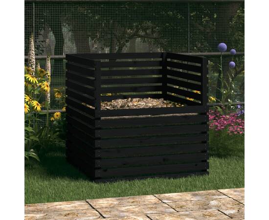 Compostor, negru, 100x100x102 cm, lemn masiv de pin