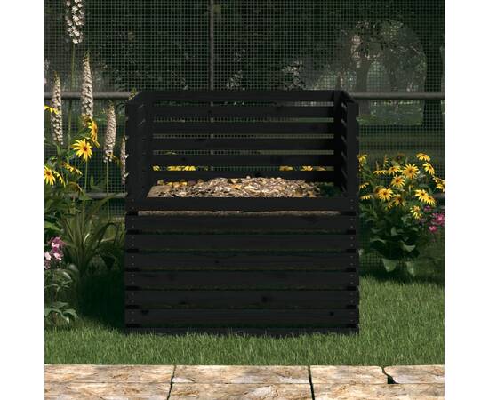 Compostor, negru, 100x100x102 cm, lemn masiv de pin, 3 image