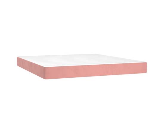 Pat box spring cu saltea, roz, 180x200 cm, catifea, 5 image