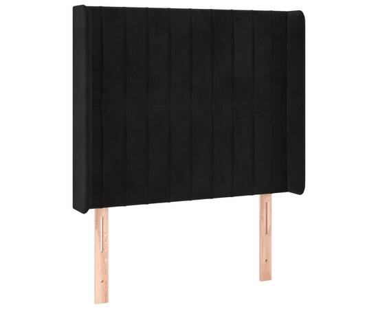 Pat cu arcuri, saltea și led, negru, 90x200 cm, catifea, 7 image