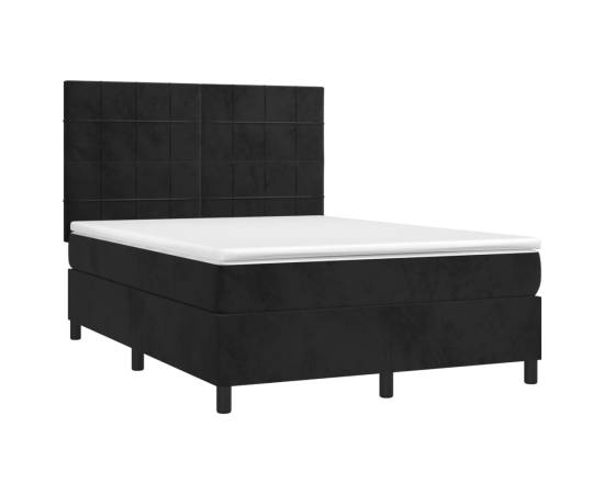 Pat box spring cu saltea, negru, 140x190 cm, catifea, 3 image