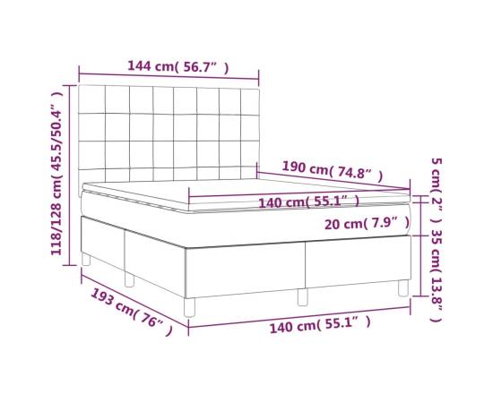 Pat box spring cu saltea, negru, 140x190 cm, catifea, 6 image