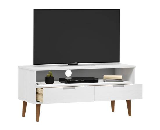 Comodă tv, alb, 106x40x49 cm, lemn masiv de pin, 3 image