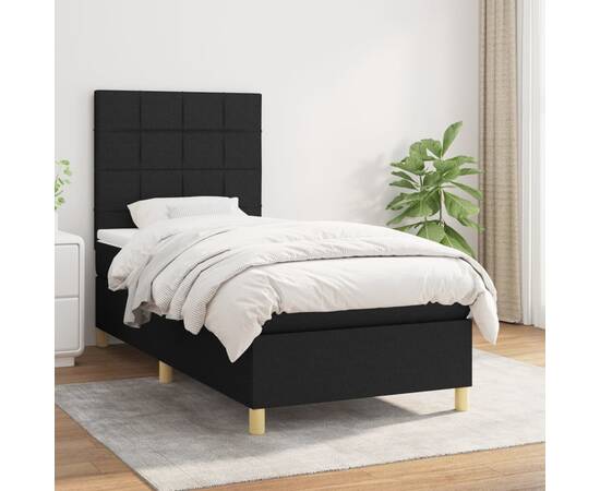 Pat box spring cu saltea, negru, 90x190 cm, textil