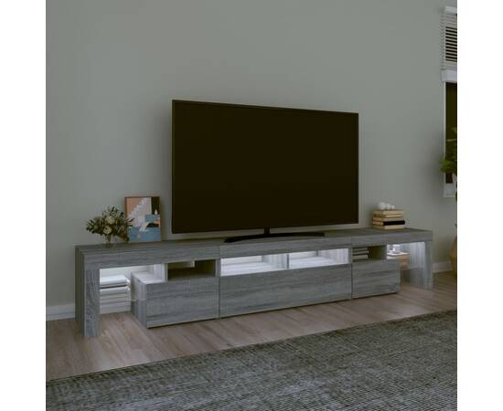 Comodă tv cu lumini led, gri sonoma, 230x36,5x40cm, 3 image