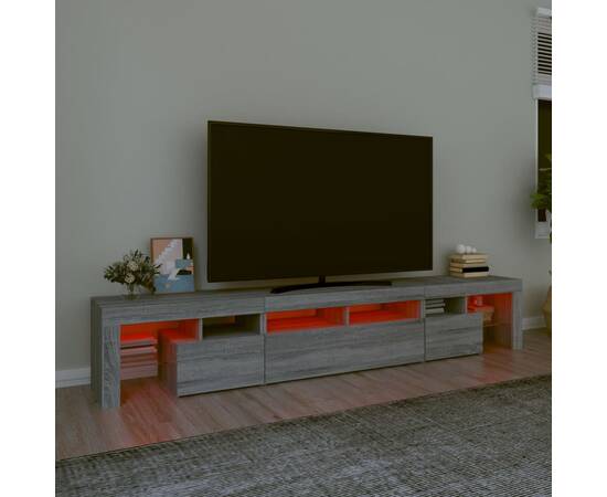 Comodă tv cu lumini led, gri sonoma, 230x36,5x40cm, 5 image