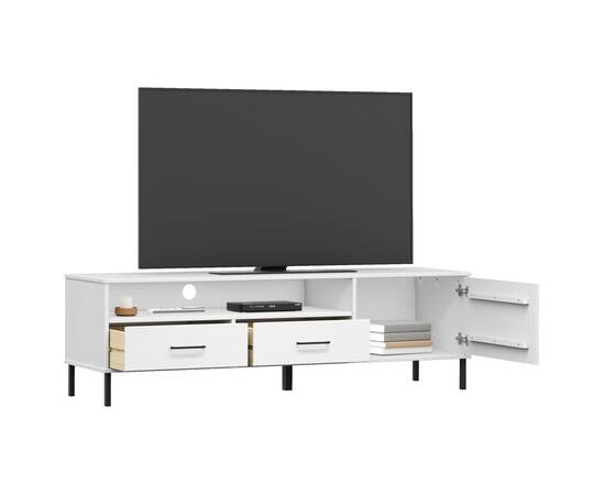 Comodă tv cu picioare metalice „oslo”, alb, lemn masiv pin, 3 image