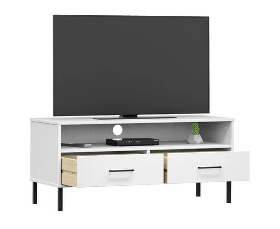 Comodă tv cu picioare metalice „oslo”, alb, lemn masiv pin, 3 image