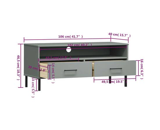 Comodă tv cu picioare metalice „oslo”, gri, lemn masiv pin, 8 image