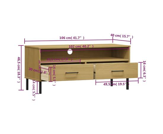 Comodă tv cu picioare metalice „oslo”, maro, lemn masiv pin, 8 image