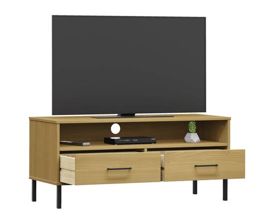 Comodă tv cu picioare metalice „oslo”, maro, lemn masiv pin, 3 image