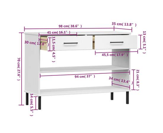 Dulap consolă cu picioare metalice „oslo”, alb, lemn masiv pin, 8 image