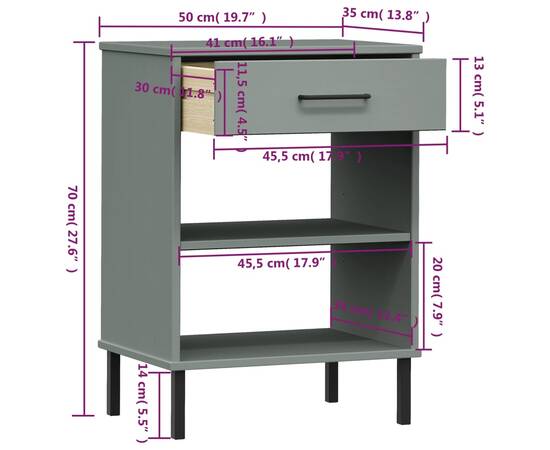 Dulap consolă cu picioare metalice „oslo”, gri, lemn masiv pin, 8 image