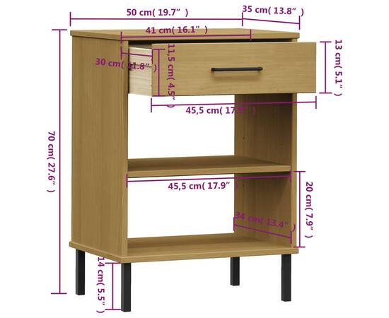 Dulap consolă cu picioare metalice „oslo”, maro, lemn masiv pin, 8 image