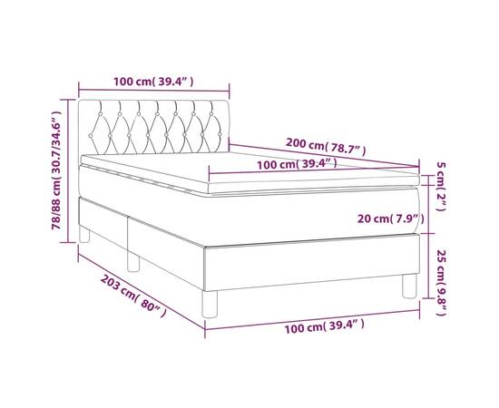 Pat box spring cu saltea, gri închis, 100x200 cm, textil, 7 image