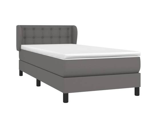 Pat box spring cu saltea, gri, 90x190 cm, piele ecologică, 3 image