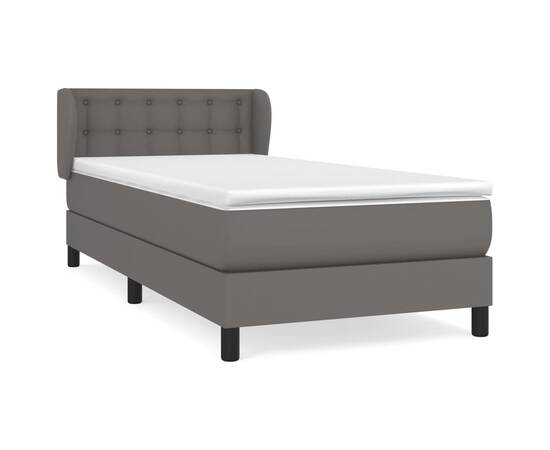 Pat box spring cu saltea, gri, 90x190 cm, piele ecologică, 2 image