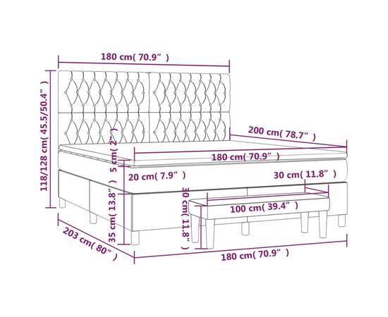 Pat box spring cu saltea, negru, 180x200 cm, catifea, 8 image