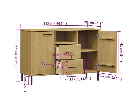 Servantă cu picioare metalice „oslo” maro 113x40x77 cm lemn, 8 image