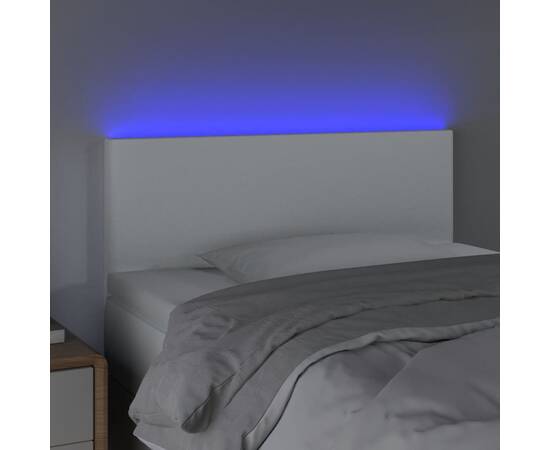 Tăblie de pat cu led, alb, 90x5x78/88 cm, piele ecologică, 3 image