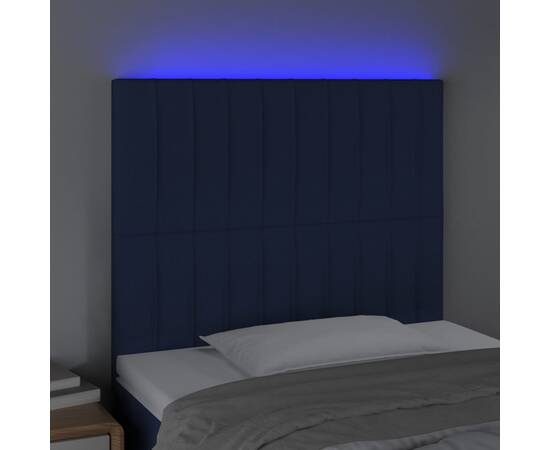 Tăblie de pat cu led, albastru, 80x5x118/128 cm, textil, 3 image